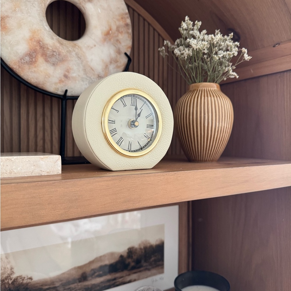 NWOT McGee & Co Cream shagreen Clock with Gold Accents